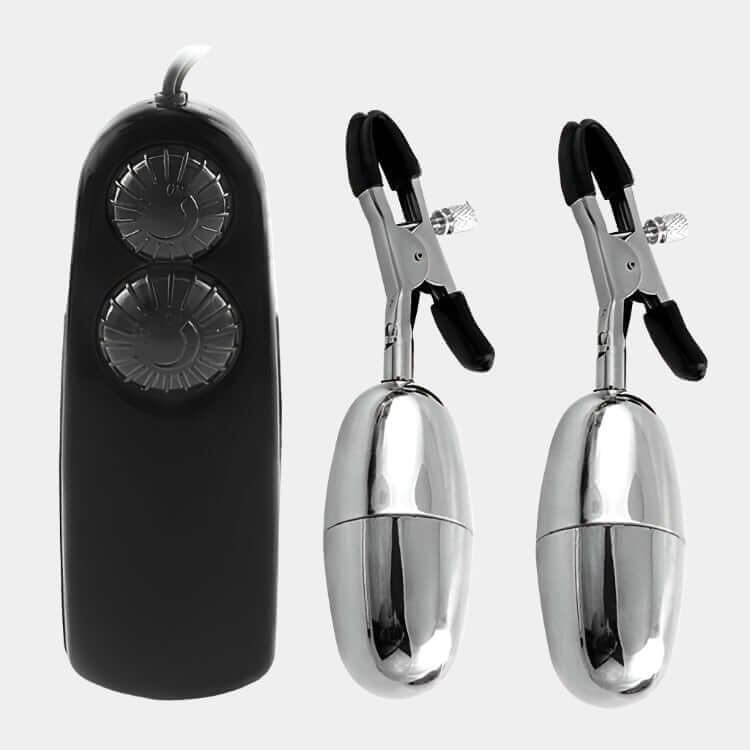 Adjustable Pinch Clamps with Vibrating Eggs at Tickle & Twist