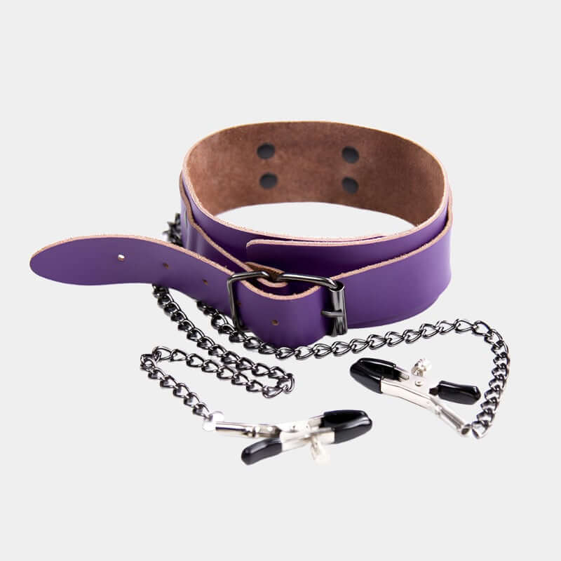 Adjustable Pinch Clamps with Leather Choker at Tickle & Twist