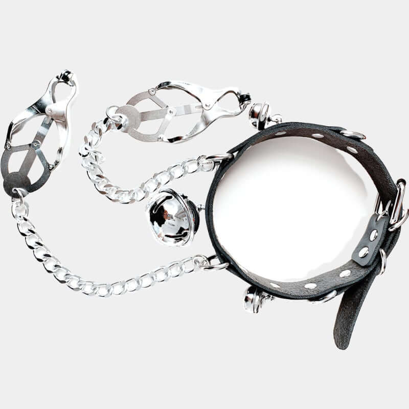 Clover Clamps with Leather Collar and Bells at Tickle & Twist