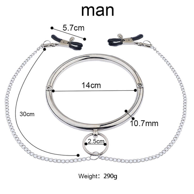 Adjustable Pinch Clamps with Metal BDSM Collar at Tickle & Twist