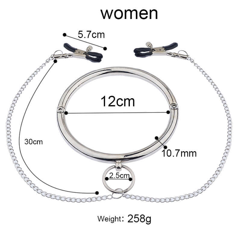 Adjustable Pinch Clamps with Metal BDSM Collar at Tickle & Twist