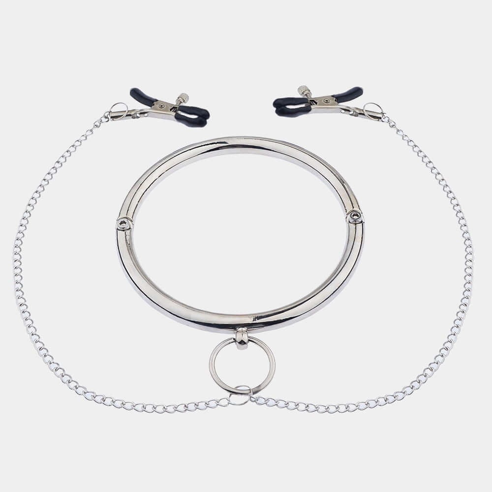 Adjustable Pinch Clamps with Metal BDSM Collar at Tickle & Twist