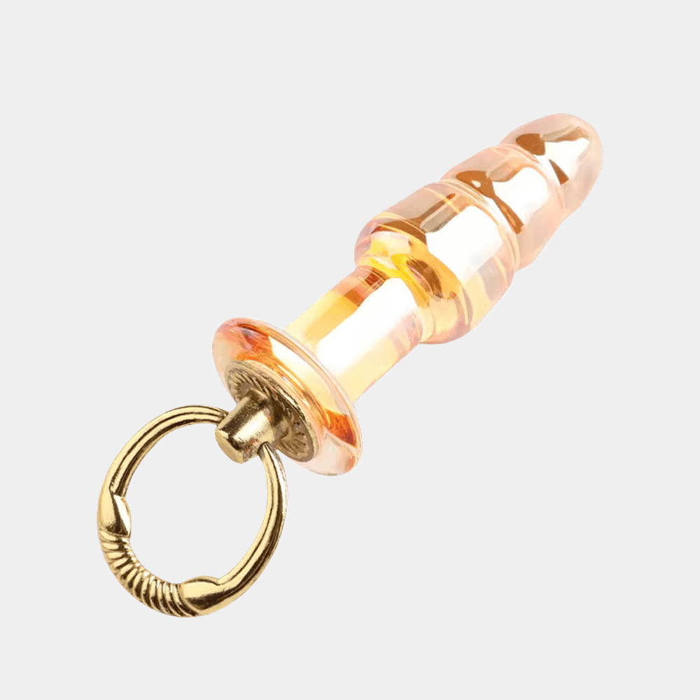 Amber Glass Butt Plug - Ribbed