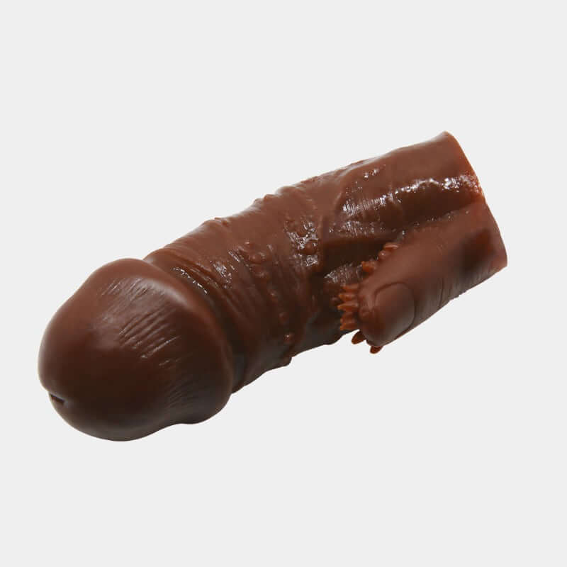 Walnut Penis Sleeve with Spiked Thumb Clit Stim