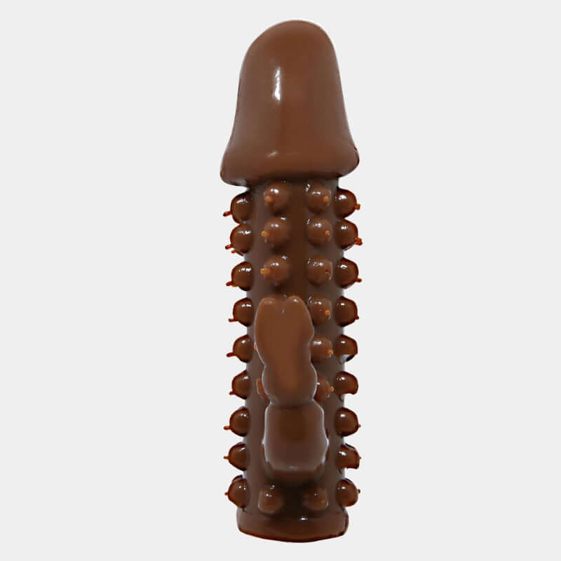 Walnut Penis Sleeve with Bumped Shaft and Rabbit Clit Stim