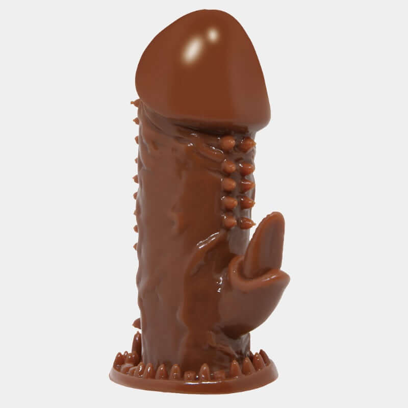 Walnut Penis Sleeve with Spiked Shaft And Rabbit Clit Stim