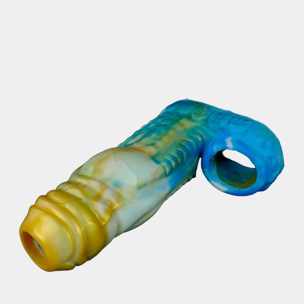 Open Dragon Dildo Penis Sleeve - Yellow & Blue