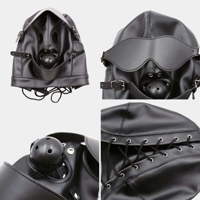 Heavy Duty BDSM Hood with Ball Gag - Bondage Hood UK